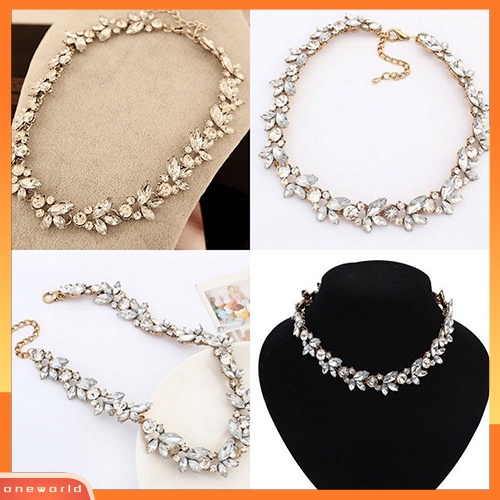 {oneworld} Wanita Vintage Pesona Kristal Bunga Liontin Statement Bib Choker Necklace