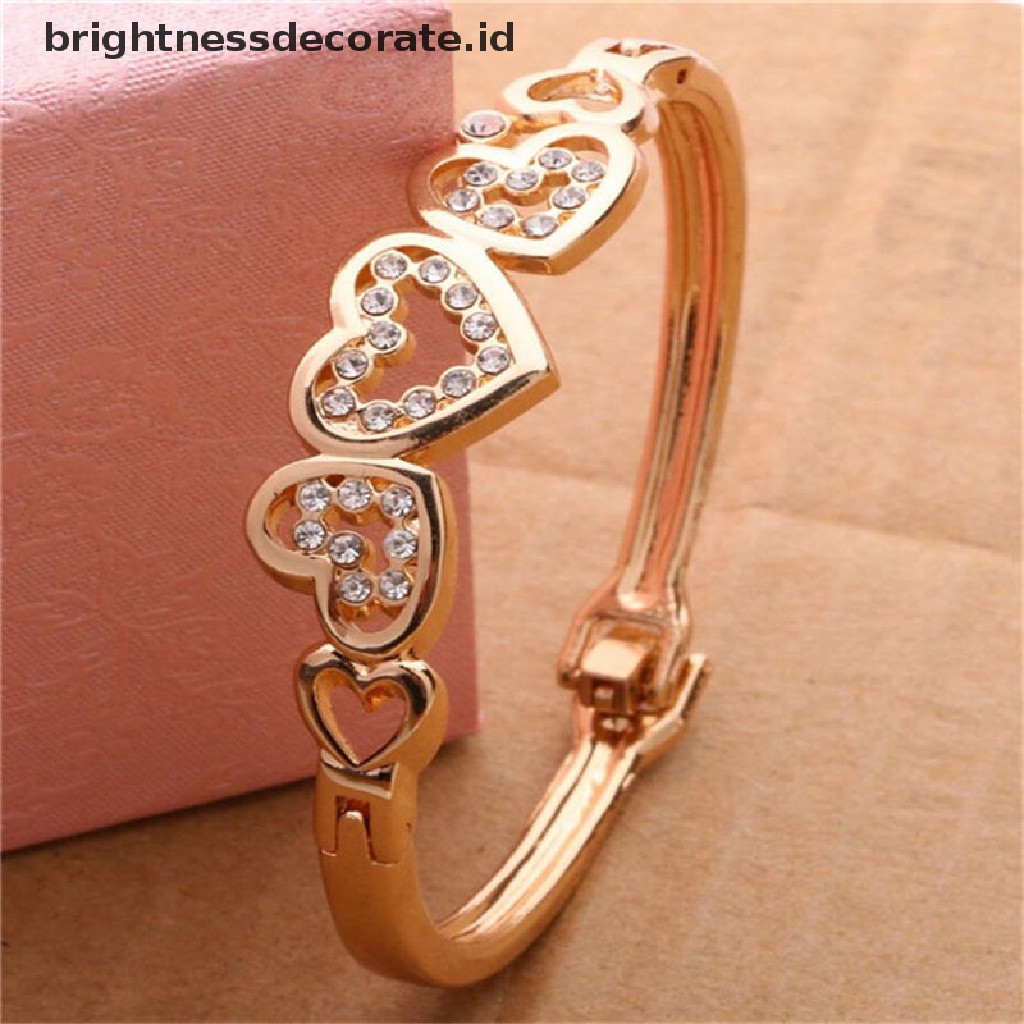 [Birth] Hot Fashion Wanita Lady Lapis Emas Kristal Cuff Bangle Cinta Hati Pesona Gelang [ID]