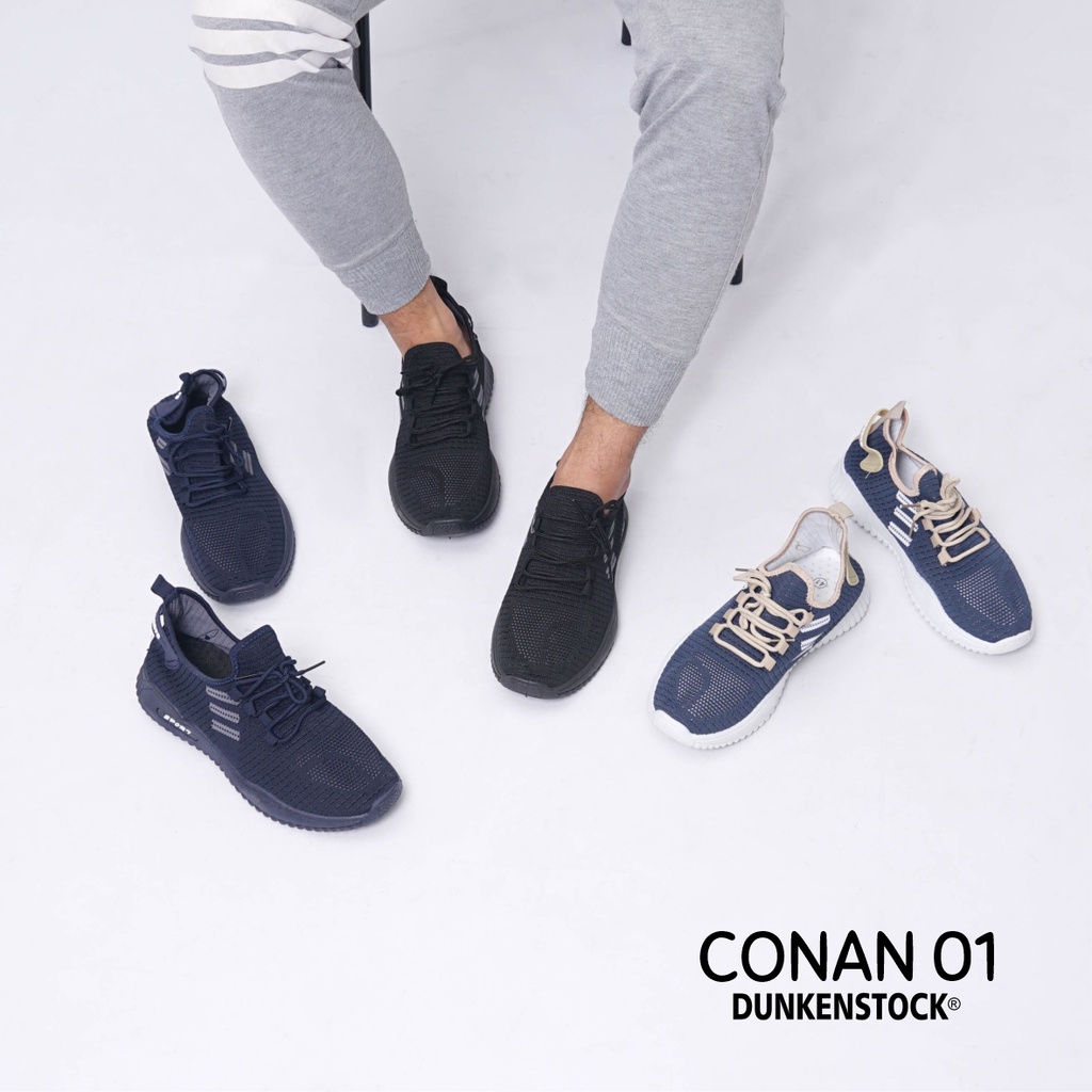 DUNKENSTOCK CONAN 01 Sepatu Sneakers pria Casual Hitam Polos TERBARU!