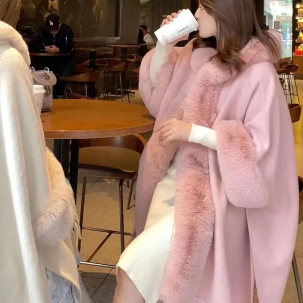 IMPORT VANILLA WOMAN WIINTER AUTUMN FUR CAPE PONCHO JAKET JUBAH WANITA MUSIM DINGIN KOREAN STYLE