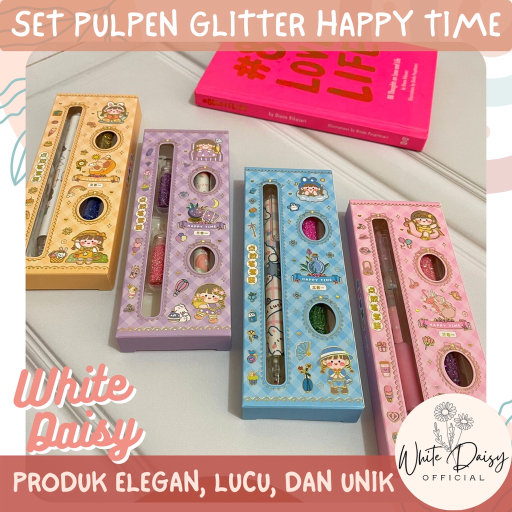 

Set Pulpen glitter Happy Time premium lucu imut 1 Set isi 2 sparkling