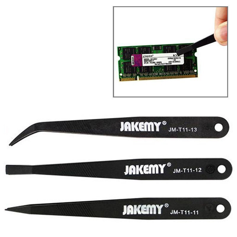 Conductive tweezer kit repair tool jakemy anti static pointed flat curved 3in1 jm-t11 t-11 - pinset