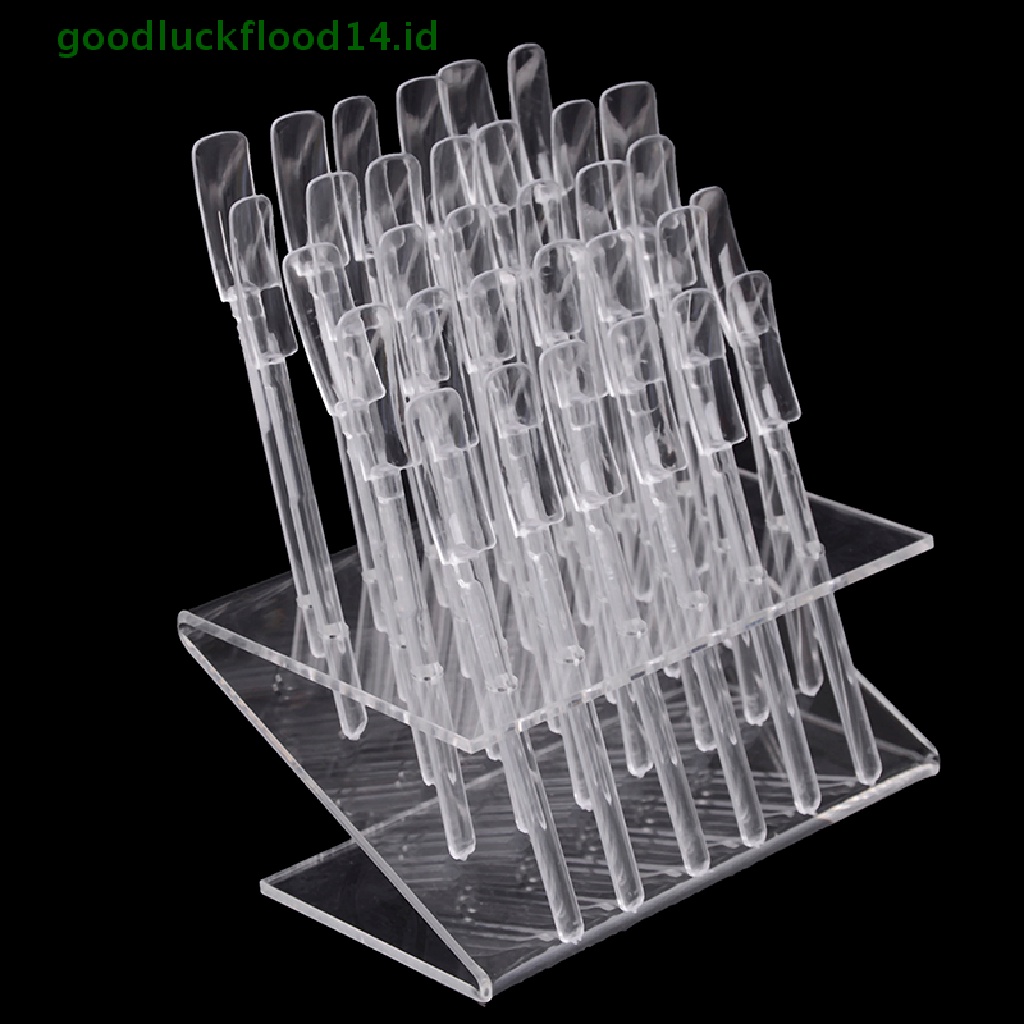 [GOOGFOUR] 32pcs Tips Stik Nail Art Clear Tips Display Stand Alat Pelatihan Kutek [TOP]