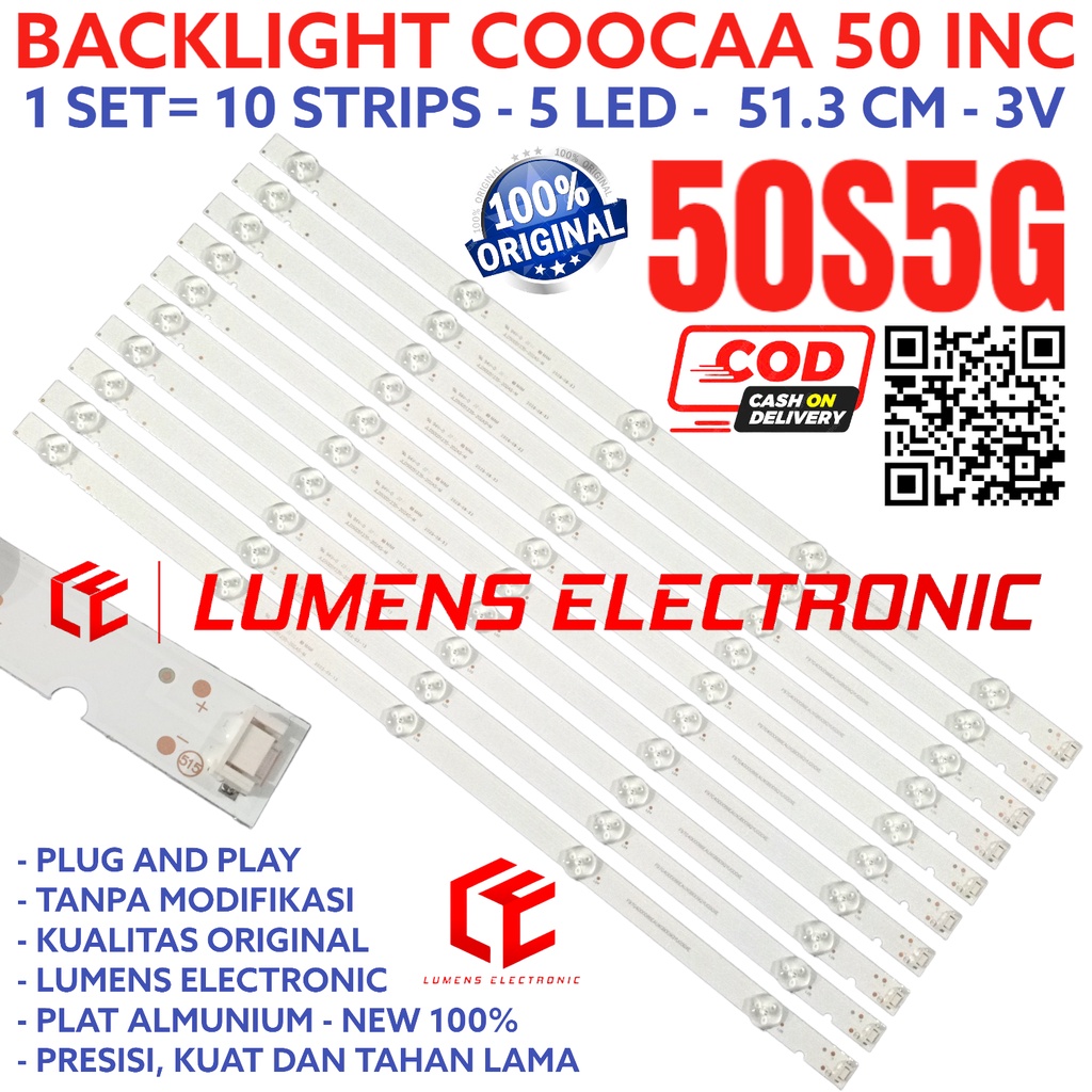 BACKLIGHT TV LED COOCAA 50 INC 50S5G 50S 50S5 G LAMPU BL 5K 3V 5 KANCING 5LED 10 BATANG COCA COOCA K