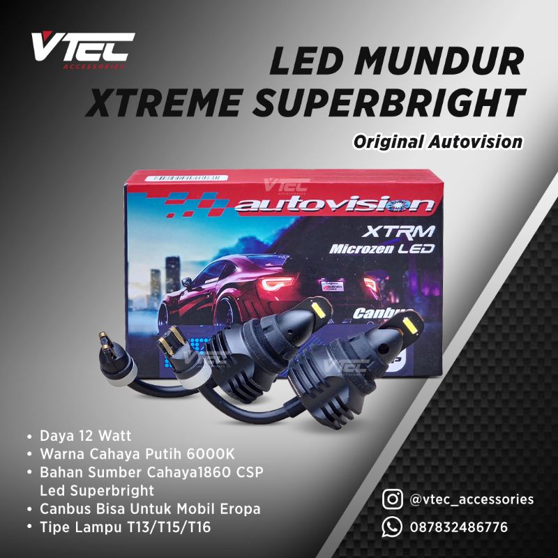 Autovision Lampu LED Mundur T13 T15 T16 12 Watt Super Bright Canbus