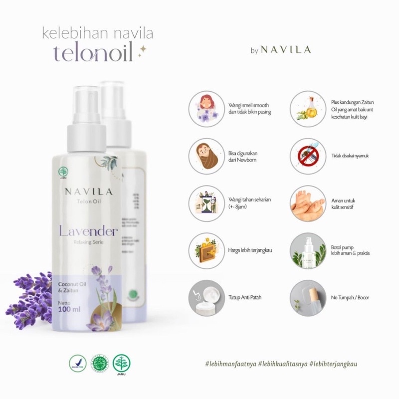 NAVILA Minyak Telon Oil Baby 100ml Varian Wangi Lavender / Green Tea / Kasturi / Arasso Minyak Telon Bayi Sensitif Navila / Minyak telon