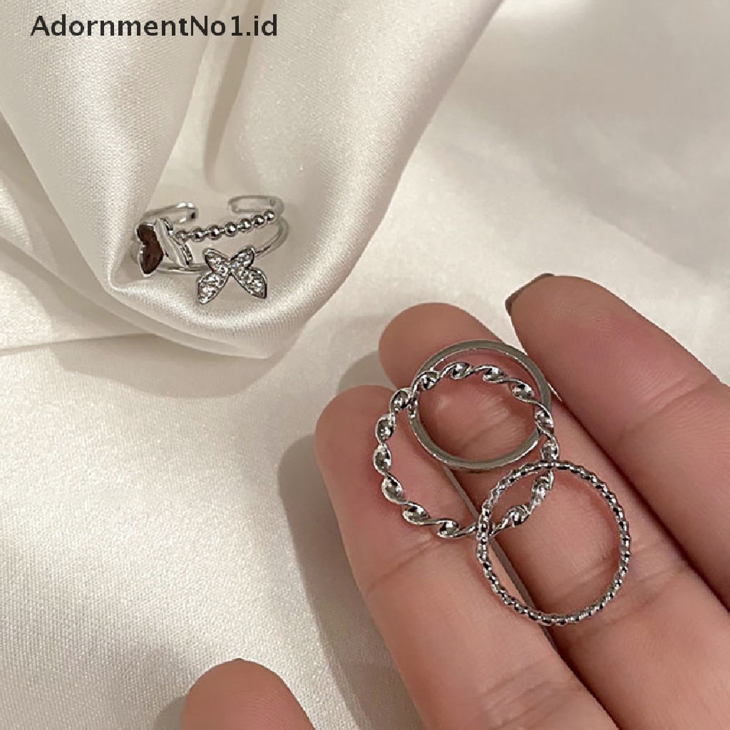 [AdornmentNo1] 3 /4/5PCS Butterfly Metal Punk Rings Set Stackable Joint Finger Rings Adjustable Untuk Wanita Pria Perhiasan Jari Pesta Hadiah Aksesoris Perempuan Cincin Jari Telunjuk [ID]