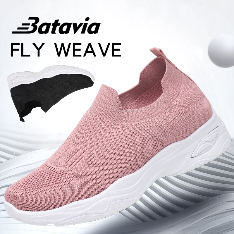 Batavia GROSIR sepatu kanvas wanita rajut sepatu wanita sepatu tanpa tali hitam Sepatu Wanita Sport Women Sneakers D5