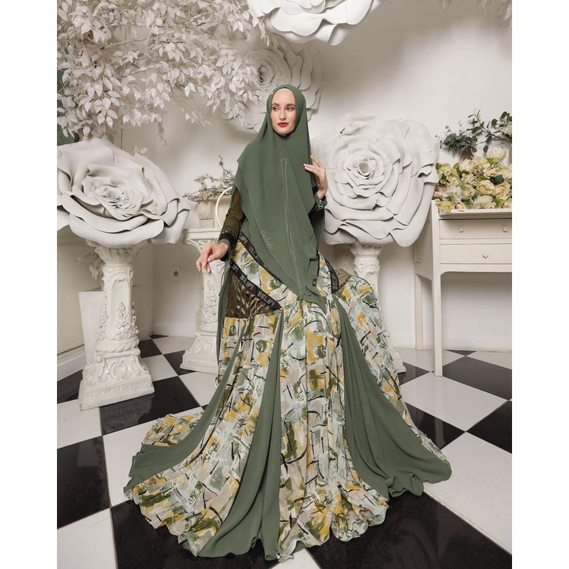 GAMIS LOVATA SYARI SET KHIMAR BUSUI MOTIF MEWAH ELEGAN