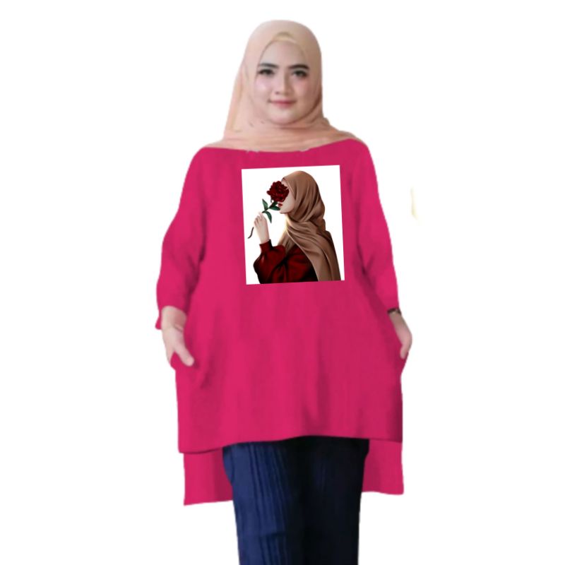 Atasan Baju Tunik Kaos Wanita Oversize LD 130 Cm Terbaru 2023 Viral Gambar DTF Bahan Kaos Babyterry . Atasan Baju Wanita Santai Tunik Wanita Dewasa Cewek Jumbo Kekinian Murah Big Size Mawar