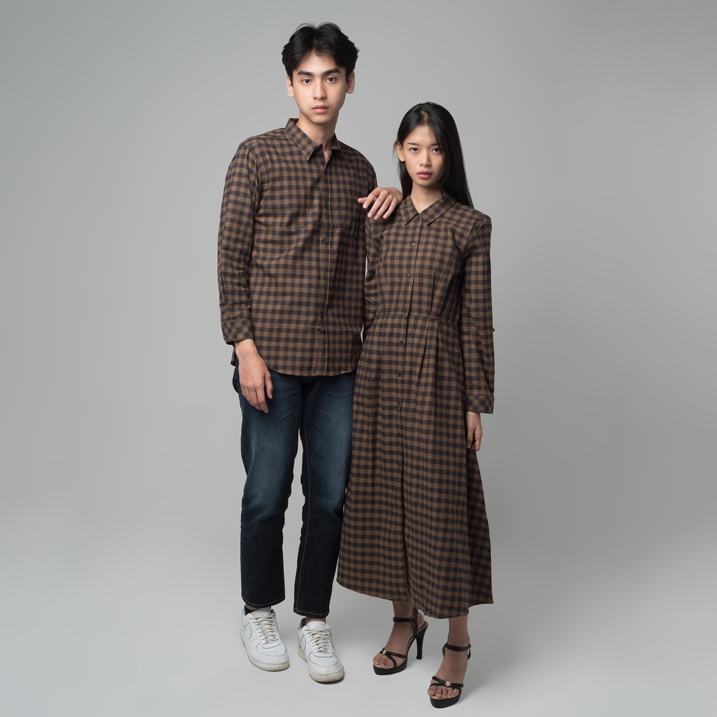Benhill Kemeja Gamis Couple  Flannel  Kotak Coklat 0741-28137-115