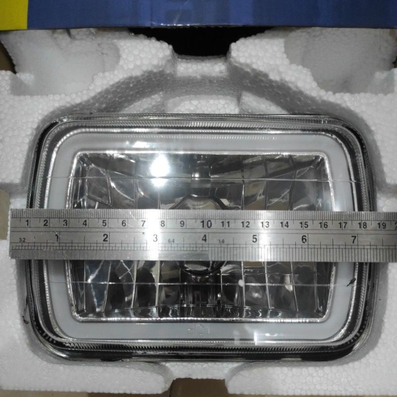 LAMPU HEADLAMP DEPAN MOBIL KOTAK persegi 7 inci  PLUS RING LED BIRU &amp; PUTIH UNIVERSAL