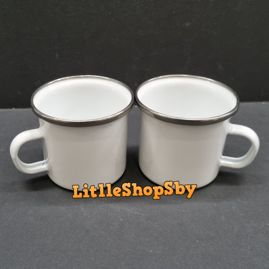 Gelas Cangkir Mug Enamel 6cm Putih Polos