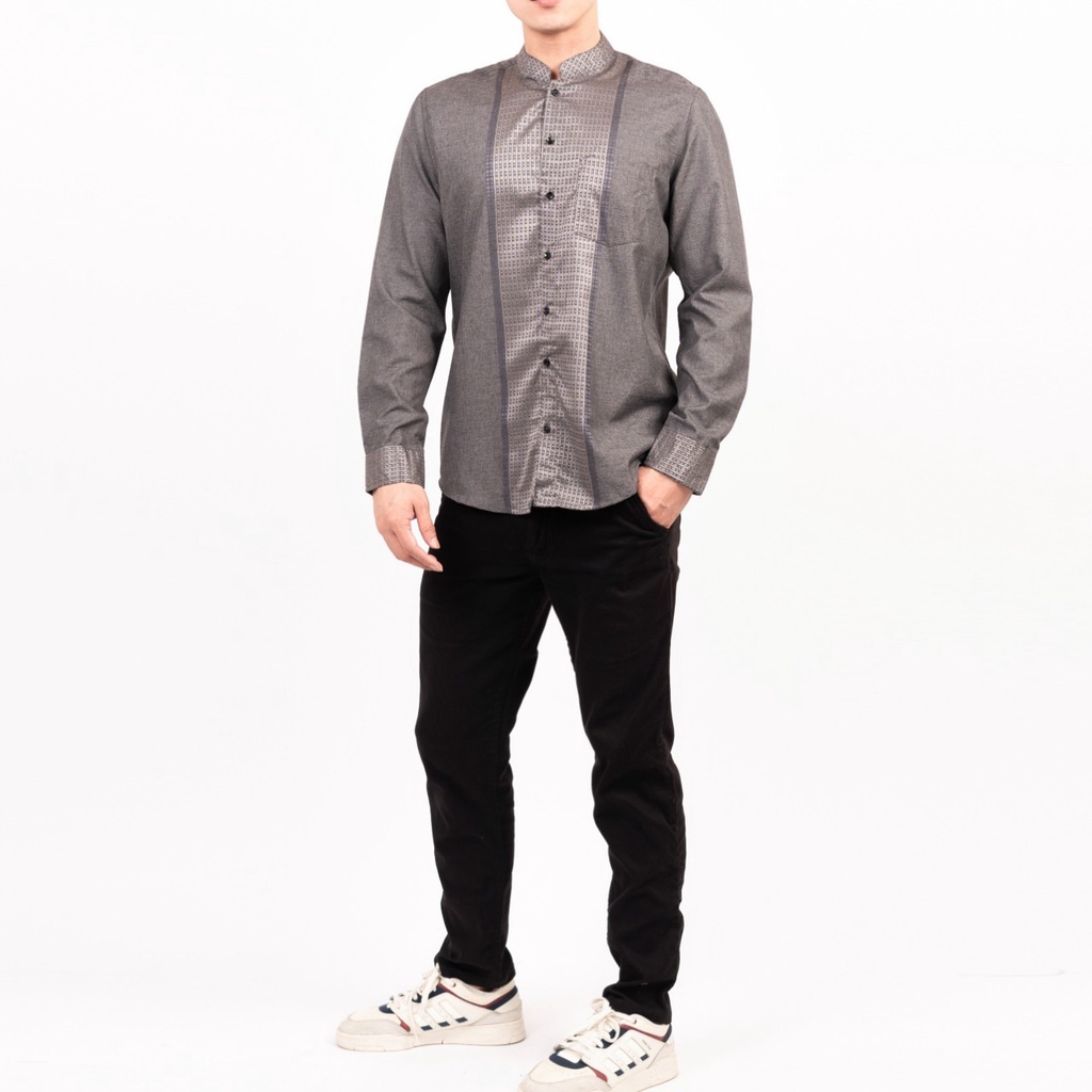 Timofey Baju Koko Muslim Kemeja Pria Lengan Panjang Slim Fit Premium Hem Lebaran Silver
