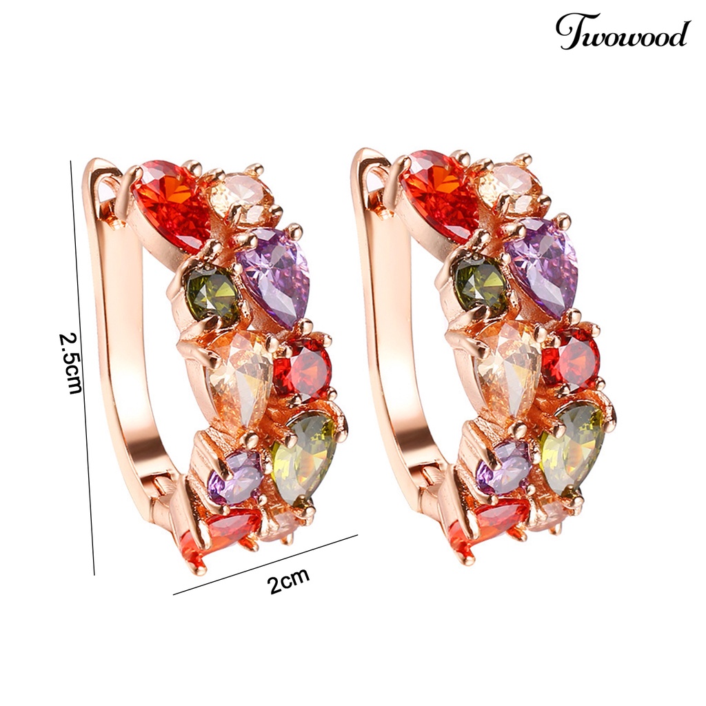 Twowood 1pasang Anting Wanita Trendi Warna-Warni Cubic Zirconia Nyaman Dipakai Aksesori Fashion Hoop Earrings Untuk Pesta