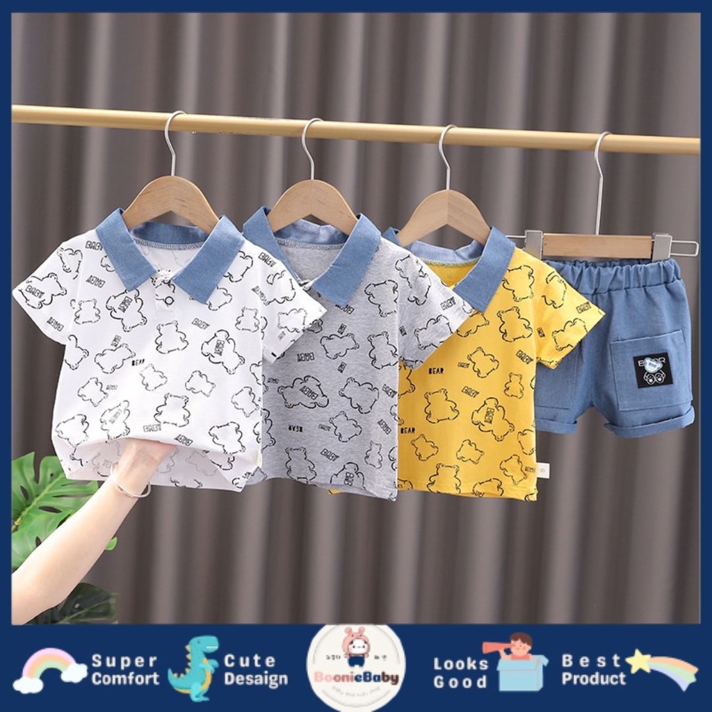 boonie [COD] setelan kaos kra polo anak laki laki impor celana pendek polos import fashion BABY BEARY