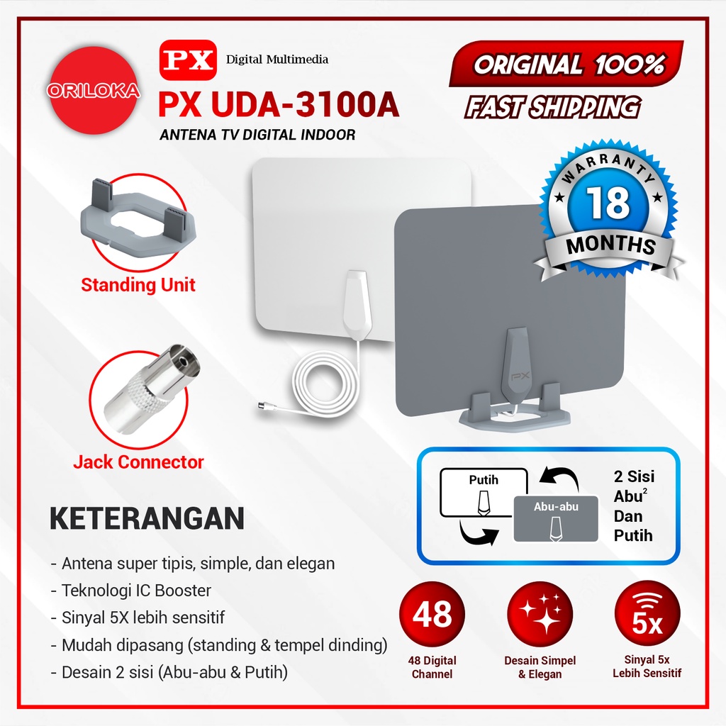 PX UDA-3100A Antena TV Digital Indoor DVB-T2 + BOOSTER - Garansi Resmi