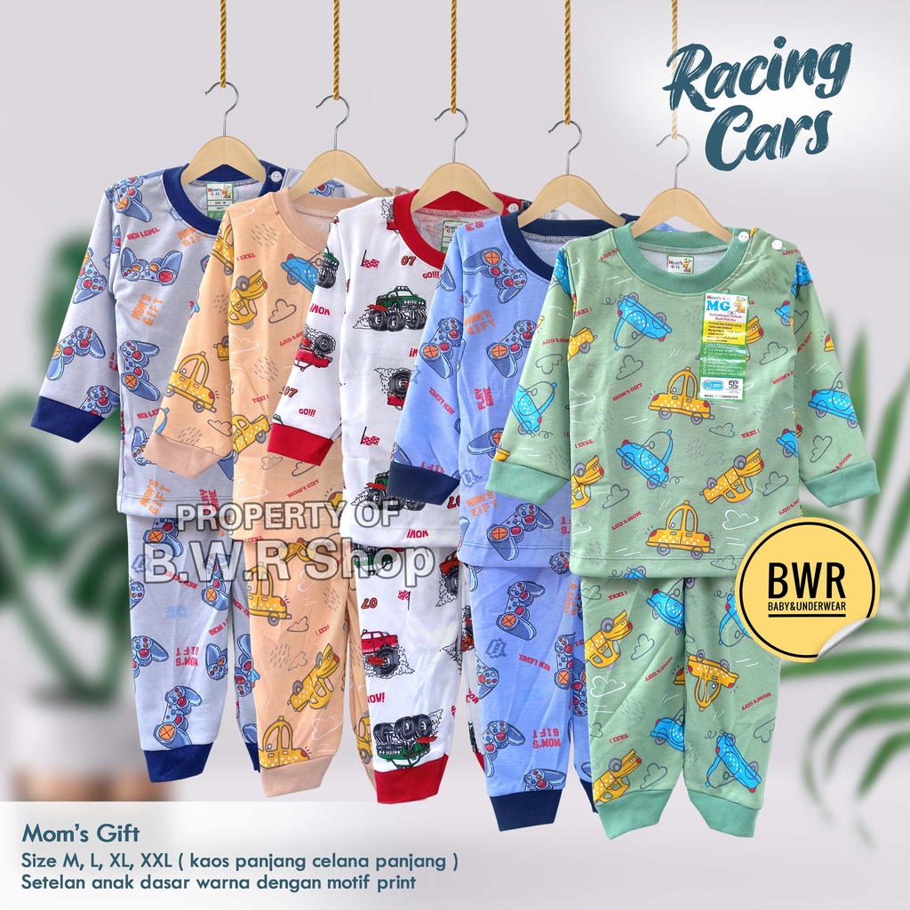 [ 3 Setel ] Setelan PANJANG Moms Gift Racing Car / Baju Bayi Setelan Piyama Anak Unisex Panjang Baju Tidur Terbaru | Bwr