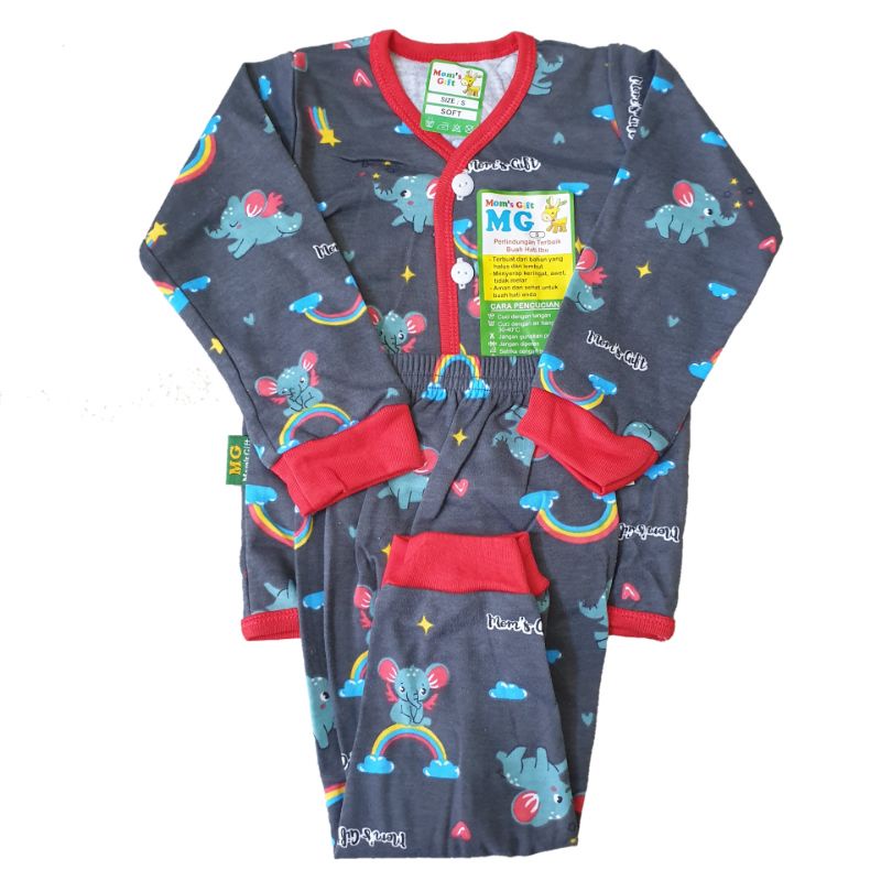 Setelan Bayi Mom Gift Tangan Panjang + Celana Panjang S, M, L, XL, SNI Kancing | Baju Piyama Tidur Bayi MG