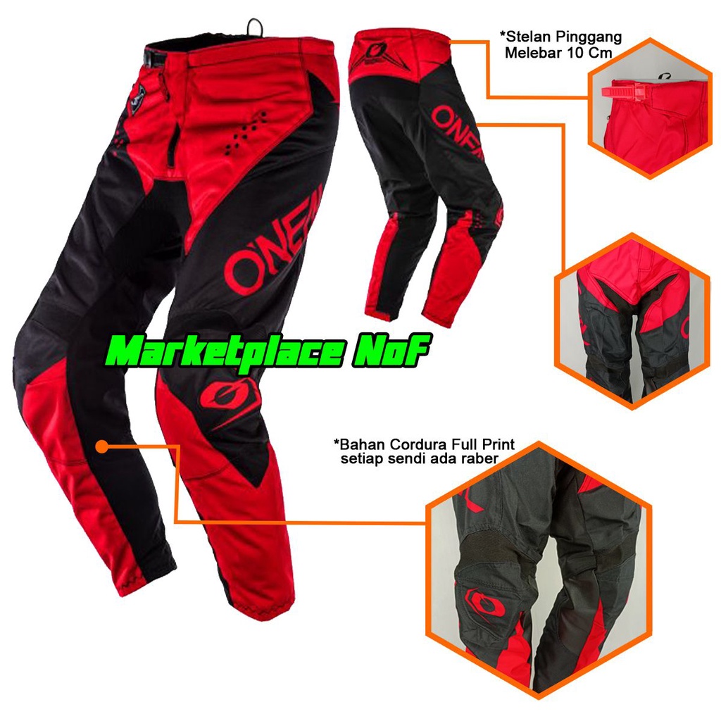 Celana trail jersey trabas cross motocross adventure motor cros enduro Pants hitam merah red sepeda 