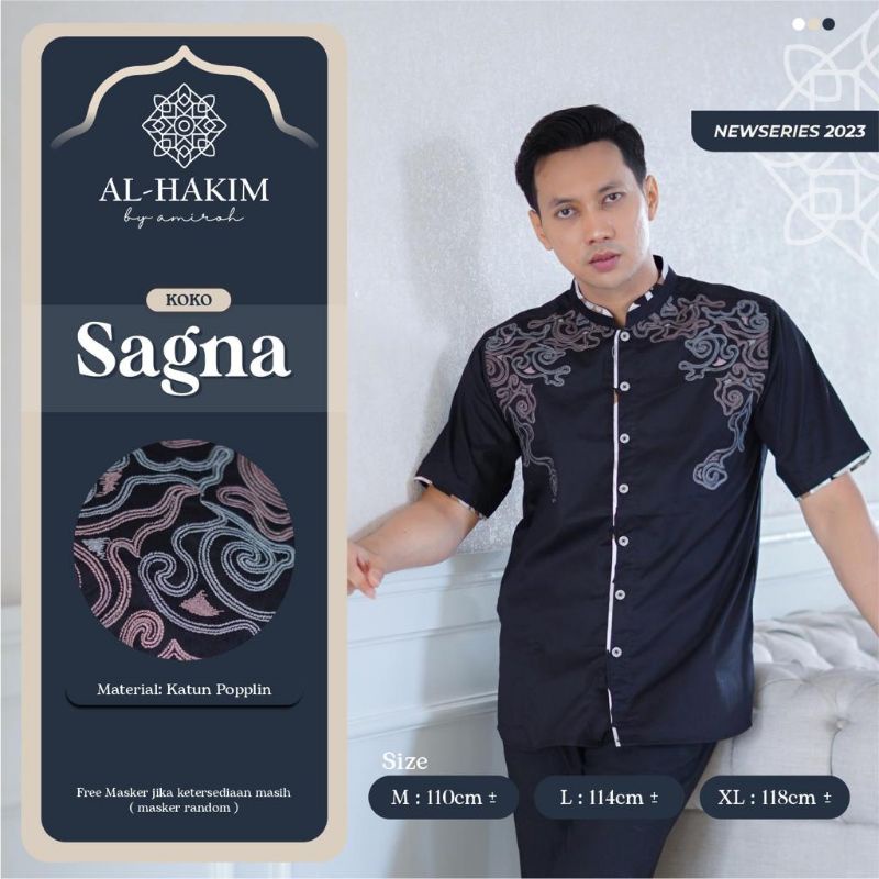 KOKO SAGNA ORI AL HAKIM BY AMIROH • Baju Koko Lengan Pendek | free masker