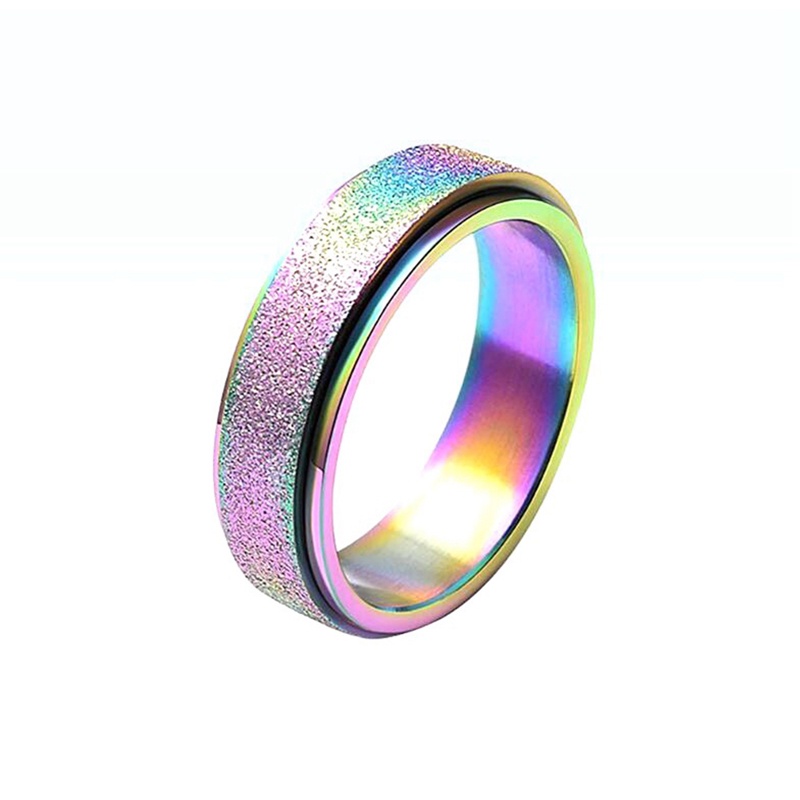 Cincin Kecemasan Baja Titanium Untuk Pria Punk Berputar Fidget Rings Warna Pelangi Jari Aksesoris Perhiasan Wanita