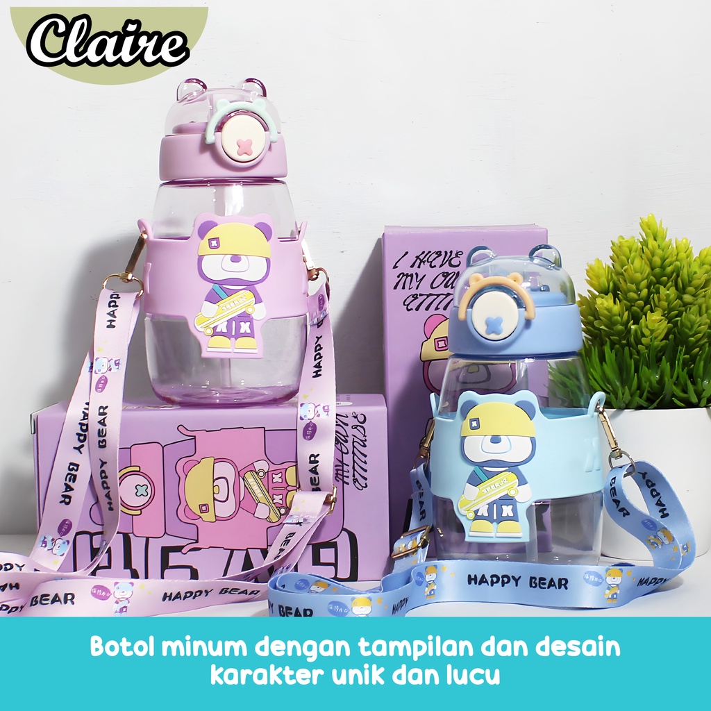 Botol Minum Anak Happy Bear 600ML/ Botol Air Minum Anak Free Sticker 2D &amp; 3D