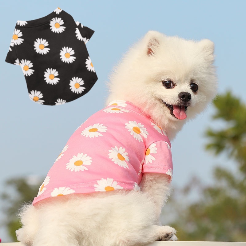 Pet Daisy T-shirt Kucing Anjing Susu floss Top Musim Panas Bernapas