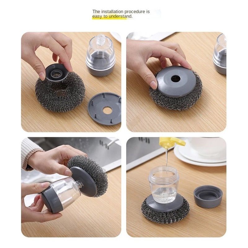 Sikat Sabut Kawat Dengan Dispenser Tabung Sabun Cuci Piring / Spons Serabut