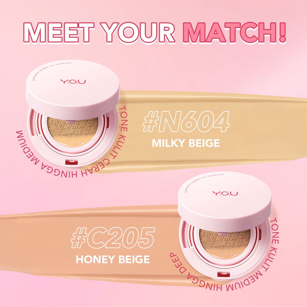 YOU Simplicity Glowy CC Cushion | Natural Makeup Foundation | Bedak Wajah | Ringan Tahan Lama / YOU Simplicity Glowy CC Cushion | cushion simplicity NEW COVER ( YOU MAKEUPS OFFICIAL STORE )