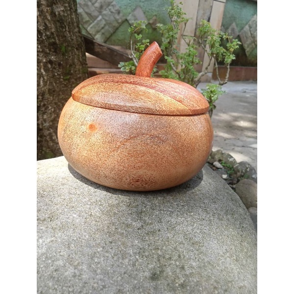 mangkok labu/ mangkok donat+ tutup 15cm kayu mahoni