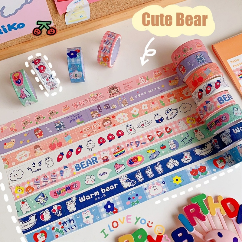 Jepang Ins Kartun Beruang Lucu Kelinci Washi Tape Stiker Scrapbooking DIY Jurnal Pita Perekat Kawaii Gadis Tangan Akun Dekoratif Masking Tape Alat Tulis Sekolah