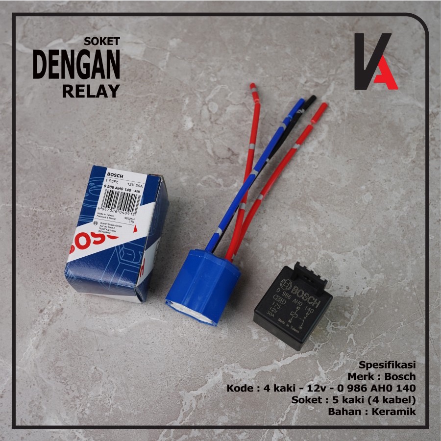 Socket Cable Relay Ceramic / Soket Relay Keramik Relay BOSCH / HELLA 4 Kaki 12v  Untuk Klakson &amp; Lampu Original