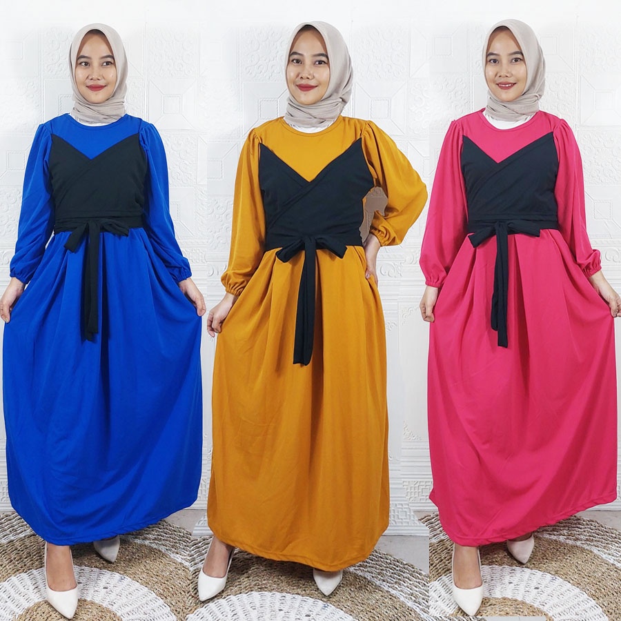 DRESS LESTY MAXI VIRAL CANTIK WANITA LESTI WARNA TWO TONE GL FASHION