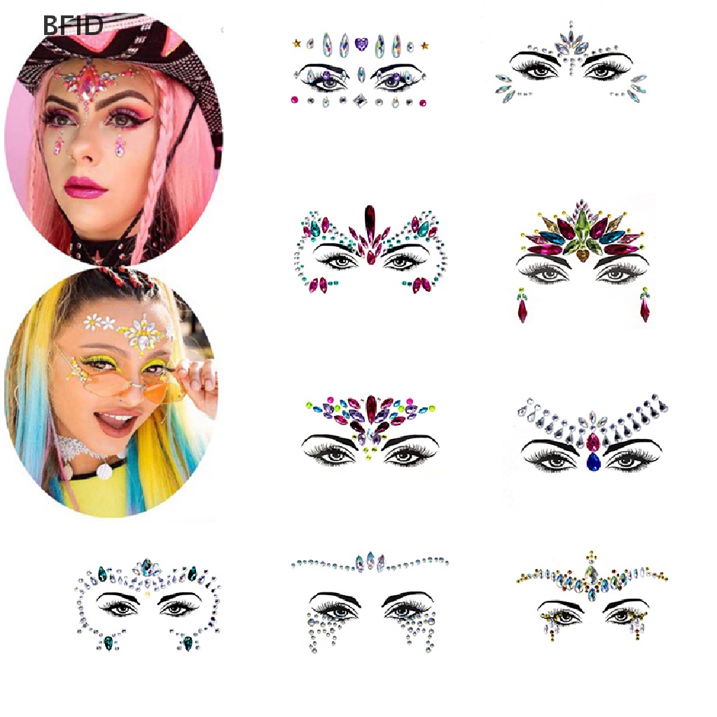 [BFID] 3d Rhinestones Stiker Wajah Tato Sexy Makeup Pesta Glitter Woman Face Jewels  [ID] Baju Kaos Distro Pria Wanita Lengan Panjang [ID]