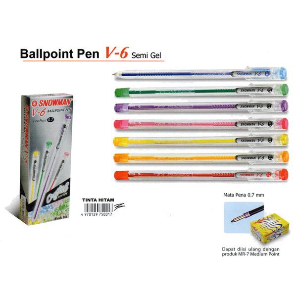 

(1 Pack isi 12 Pcs ) Pulpen Snowman V-6 0.7 mm / Ballpoint Snowman V6 / Bolpen Snowman V6 / Bolpoin