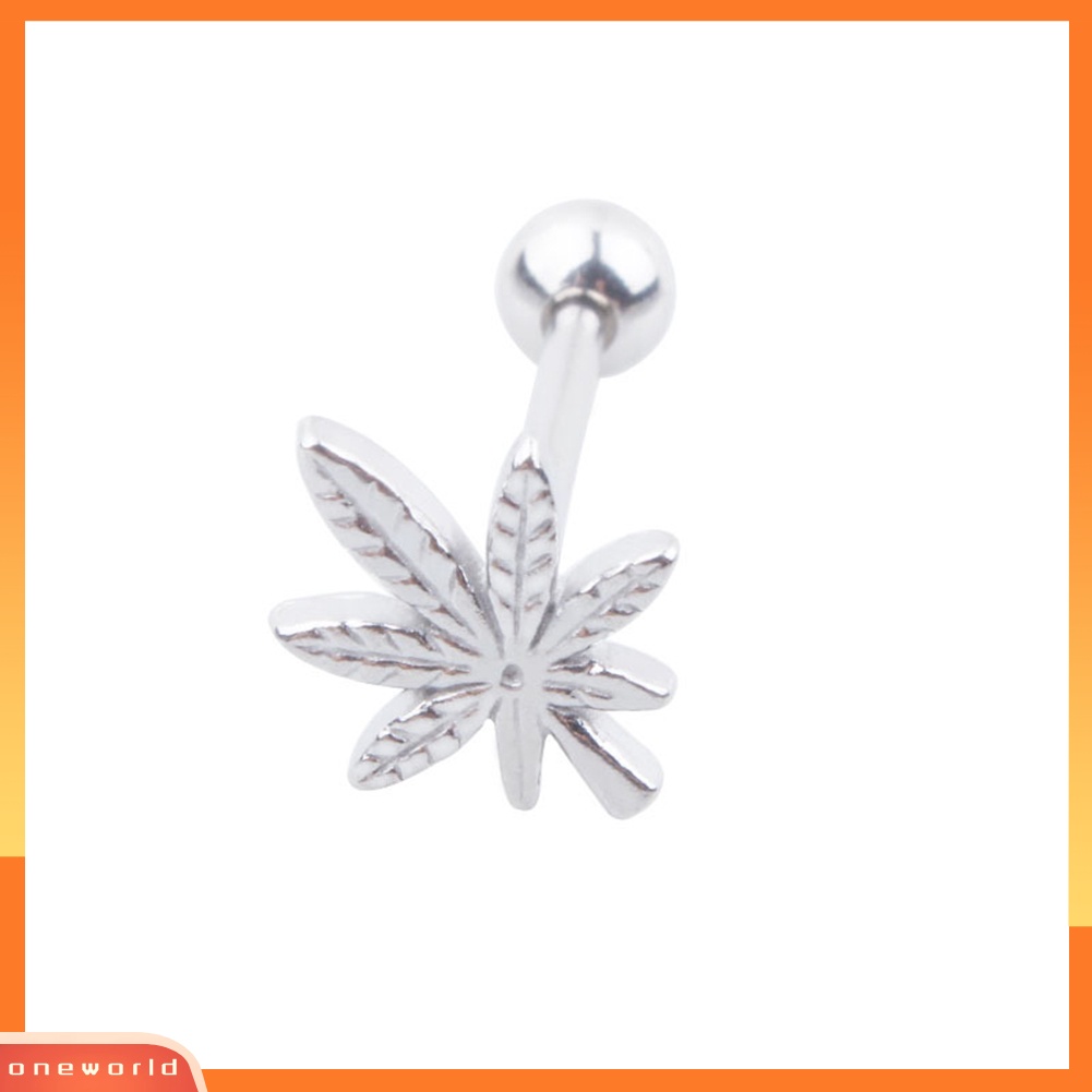 [oneworld] Fashion Daun Barbel Lidah Cincin Stainless Steel Tindik Tubuh Unisex Perhiasan