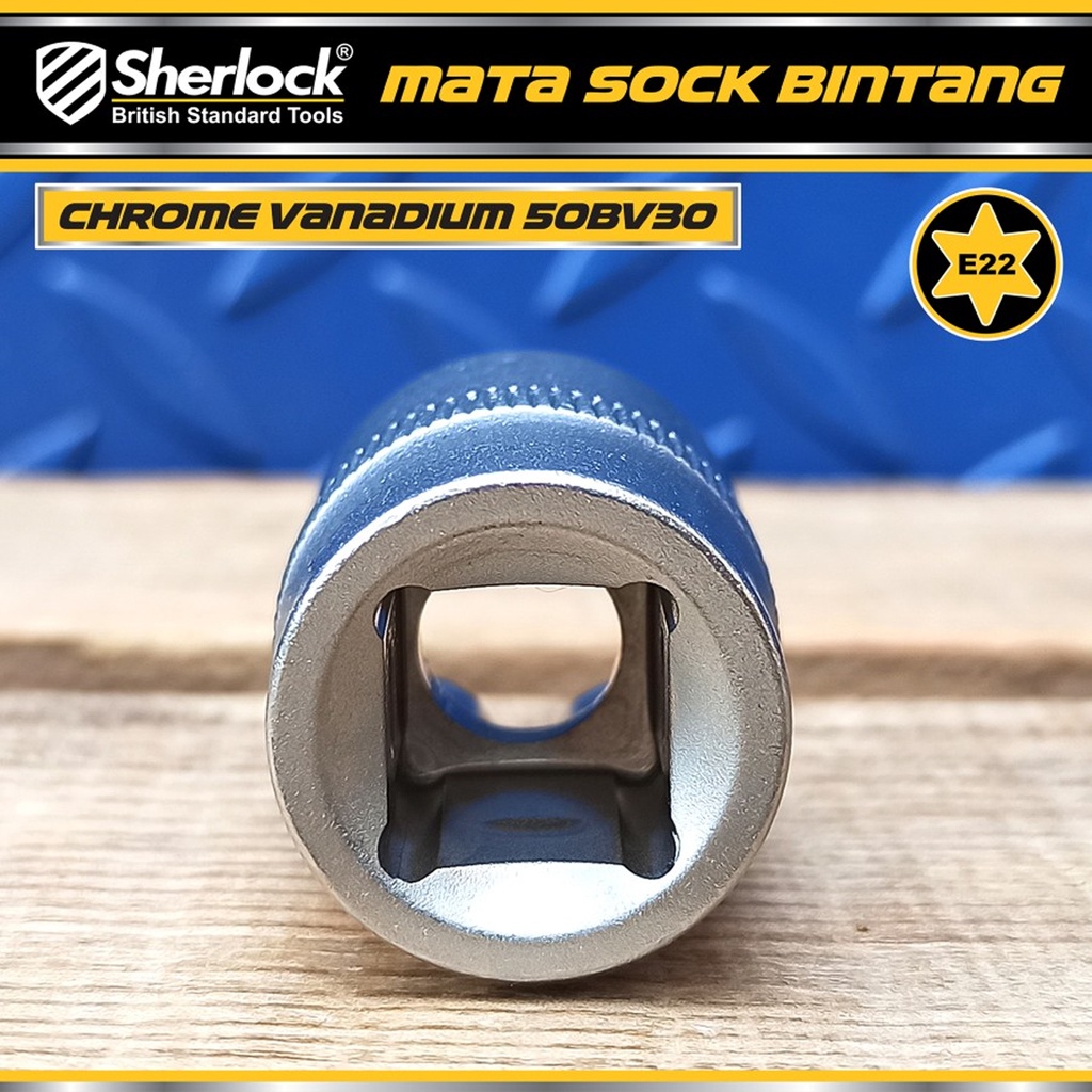 Kunci Shock Bintang Sok E22 1/2 inch Drive Star Socket Sherlock