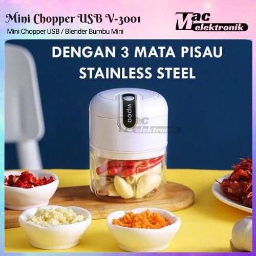 Blender Mini Blender Daging Portable Chopper Mini / Blender Bumbu Dapur Praktis Blender USB CHARGING Multifungsi Vipoo 3001