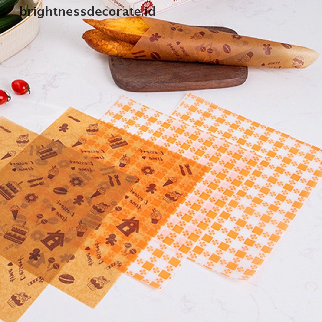 [Birth] 50pcs/lot Kertas Lilin Pembungkus Makanan Wrapping Paper Food Grade Grease Paper Untuk Roti Sandwich Burger Fries Oilpaper Baking Tools [ID]