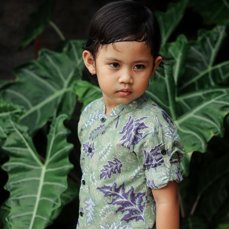 Batik Couple Ayah dan Anak Lengan Panjang Model Slimfit Warna Sage Green