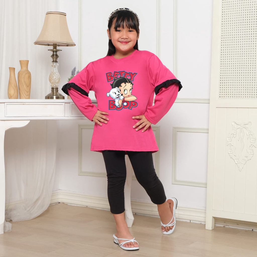 Hzl_outfit Baju Naswa Anak Perempuan Betty Boop Lengan Panjang/ M.L.XL