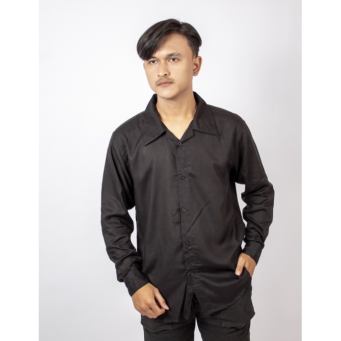 HipNop Long Shirt Rayon Polos Kemeja Pria Polos Lengan Panjang