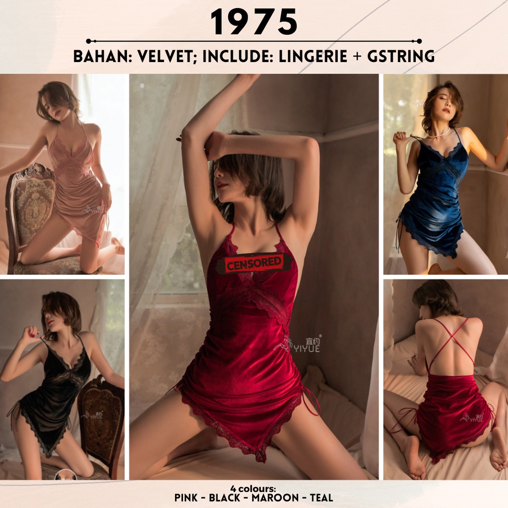 QQ1975 QQ1976 Lingerie Eve Sleepwear Sexy Night Baju Dinas Malam - Lingerie Babydoll - Velvet Suede - Baju Haram by Sexy Kisser