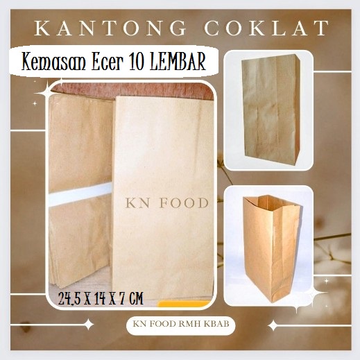 

[10 Pcs] Paper Bag Coklat Ecer 10Lembar- Kantong Kertas Burger / Fried Chicken / Roti
