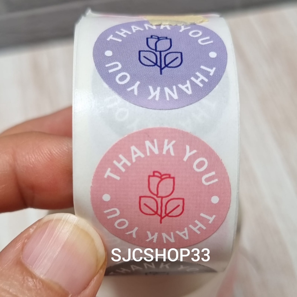 

1 roll isi 500 pcs sticker label thank you flower pastel set 2,5cm