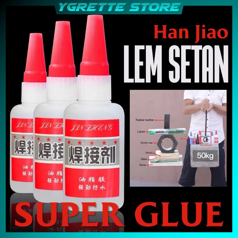 YGRETTE - HANJIAO Lem SETAN LEM KOREAN Power Glue Universal Welding Glue Plastic Wood Metal Rubber Tire Repair 50ml - HJJ-003 SUPER STRONG LEM SUPER KUAT