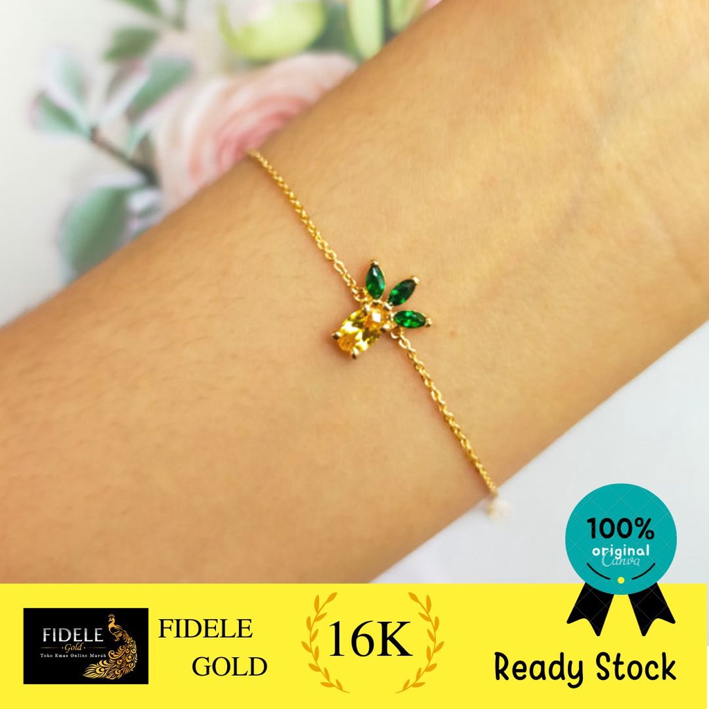 Gelang Permata Bunga Batu Hijau Kuning Fashion Terbaru Emas 700