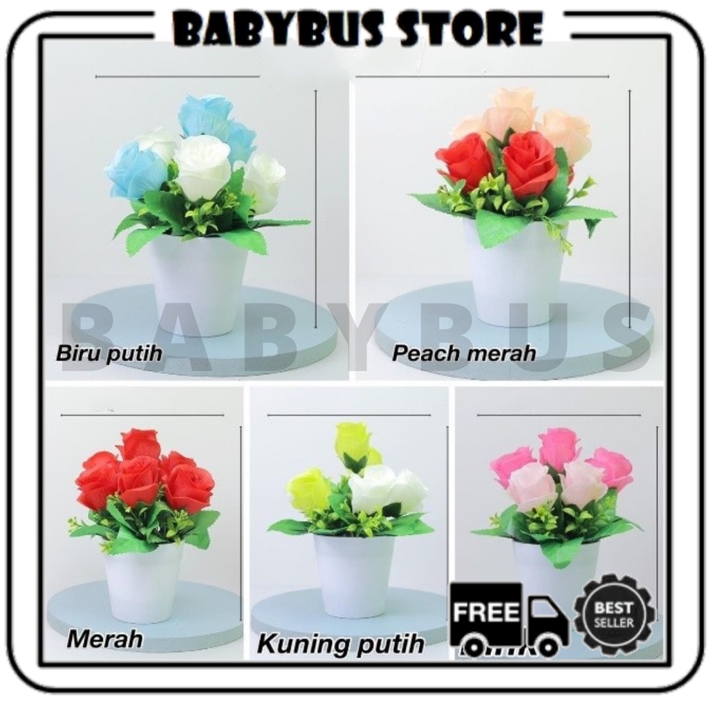 BBS POT61 Tanaman Bunga Mawar Rose Artificial Dekorasi Rumah / Tanaman Hias Plastik Pot Bunga Hias Bunga Artifisial Dekorasi Rumah import