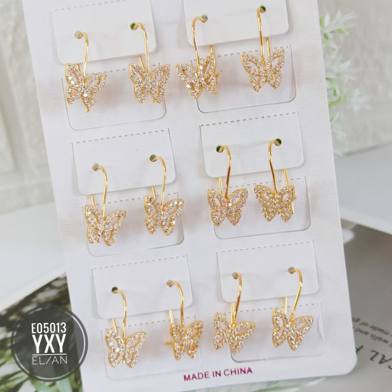 Anting Yaxiya Kupu zircon mewah gold E05013